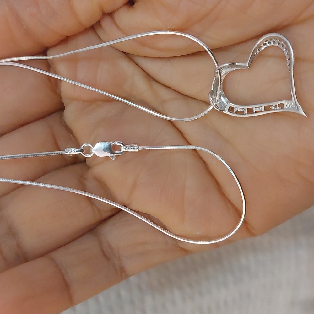(PHILSigma Iota Alpha Angled Heart CZ Paved Pendant 925 Sterling Silver Necklace - Picture 6 of 6